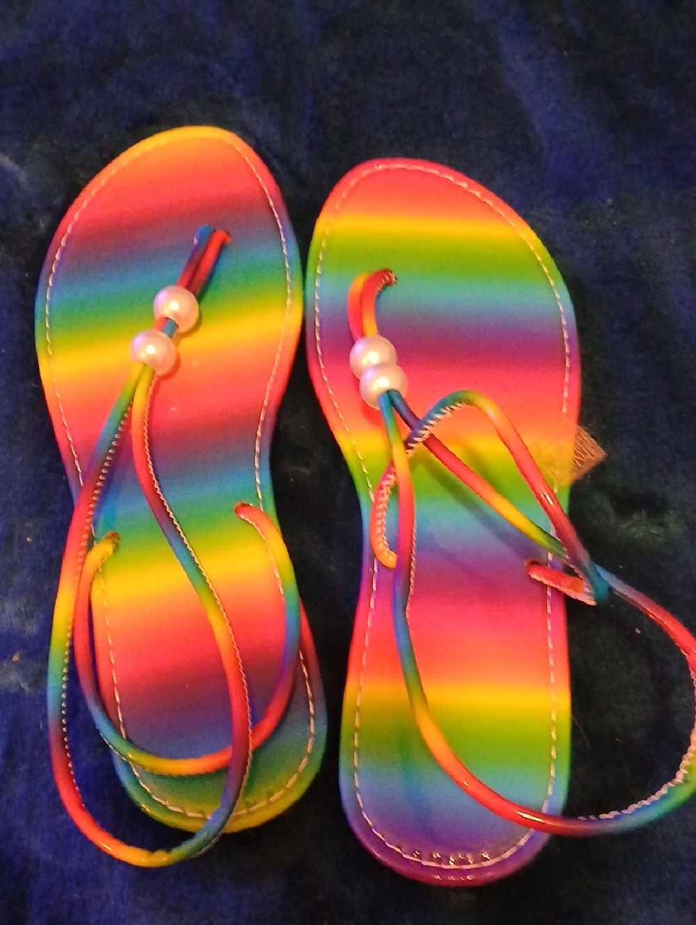 SHEIN Rainbow Stripe Beaded Thong Sandals